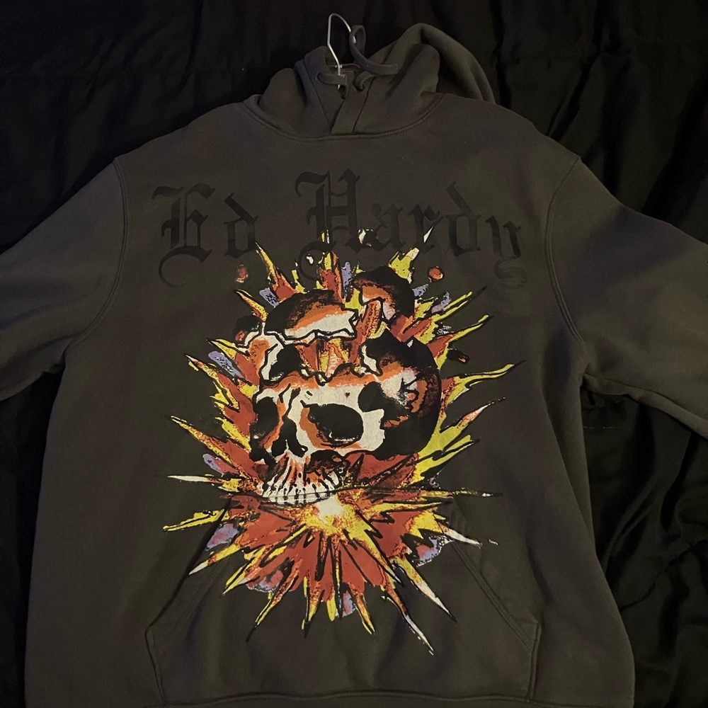 Ed Hardy Men's Gray Graphic Hoodie